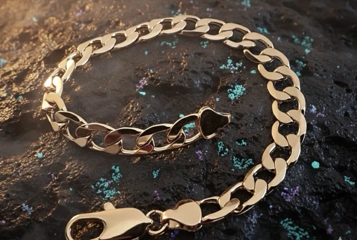  18k Yellow Gold Plated men's bracelet with dark background