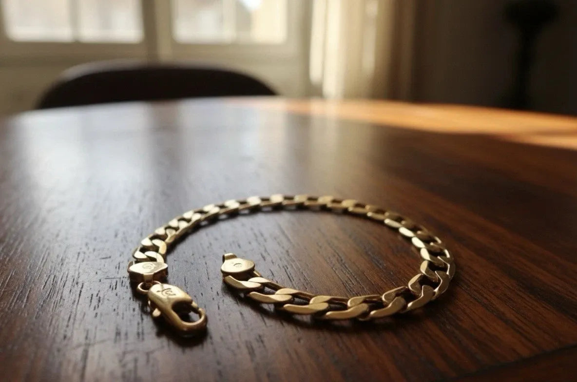  18k Yellow Gold Plated men's bracelet on a table