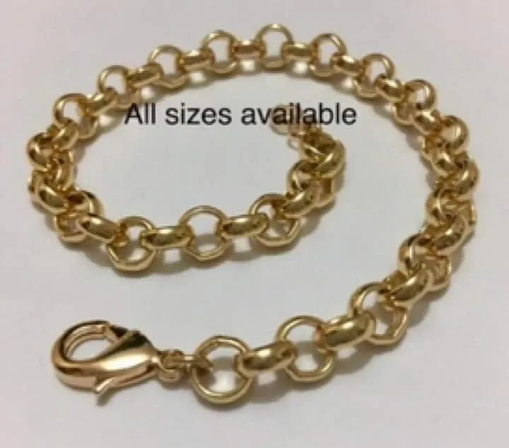 Gold chain bracelet with clasp on a white background